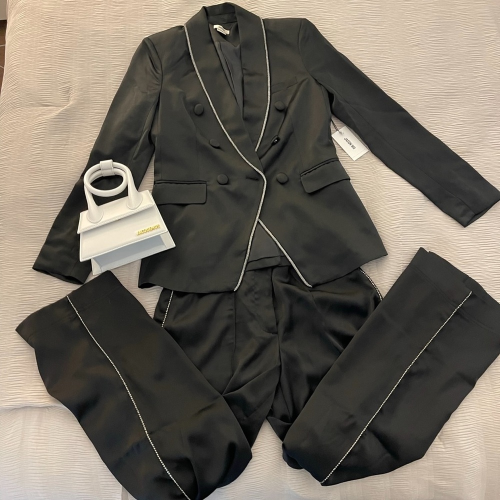 Two Piece Satin Blazer and Pant Set
